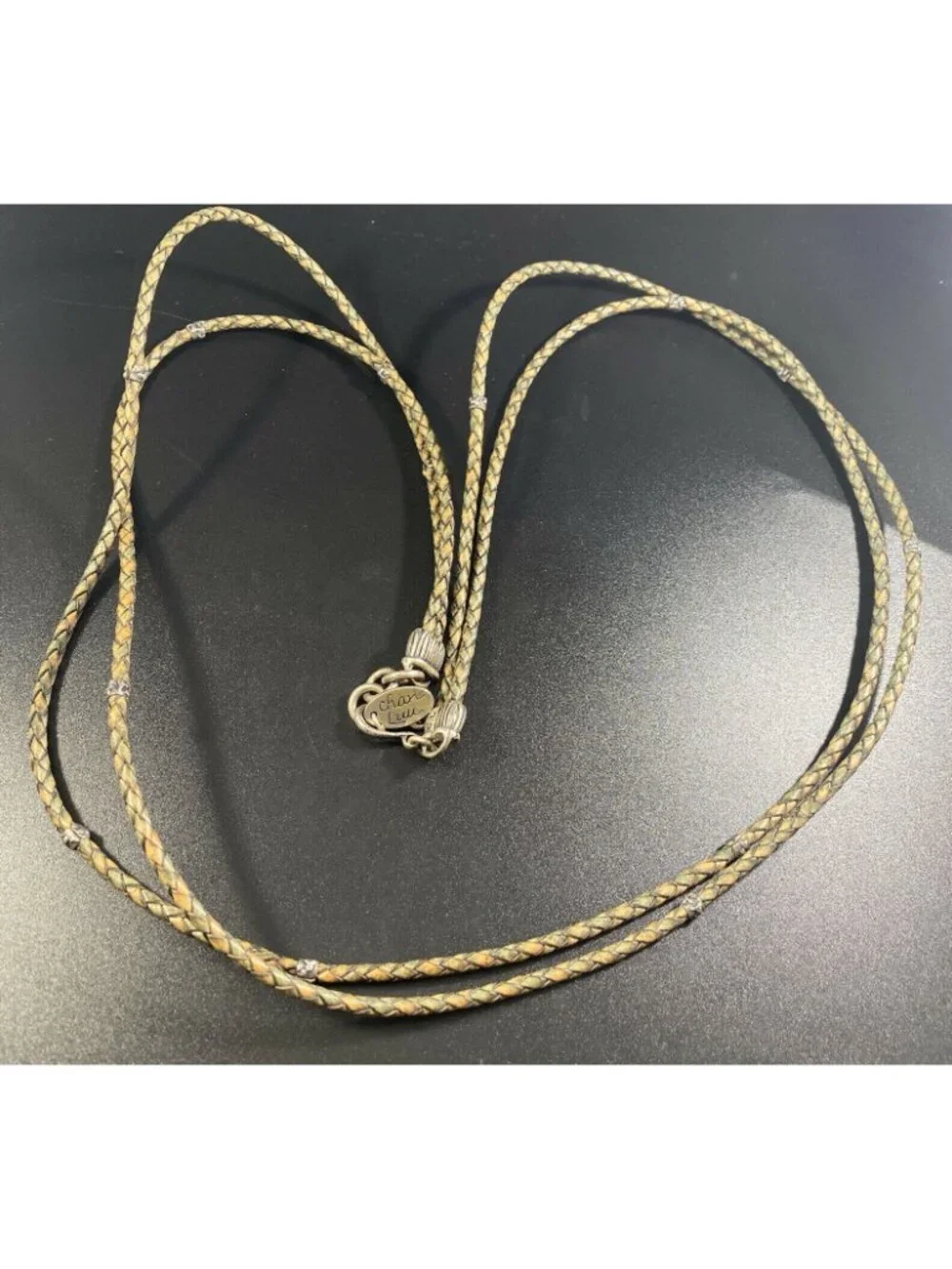Chan LUU Two Strand Leather Necklace 925 Sterling Nugget Bead Station Signed